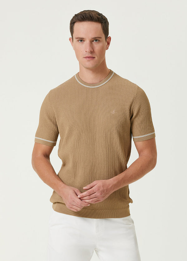 Beymen Club Men Textured Short Sleeve Sweater Camel