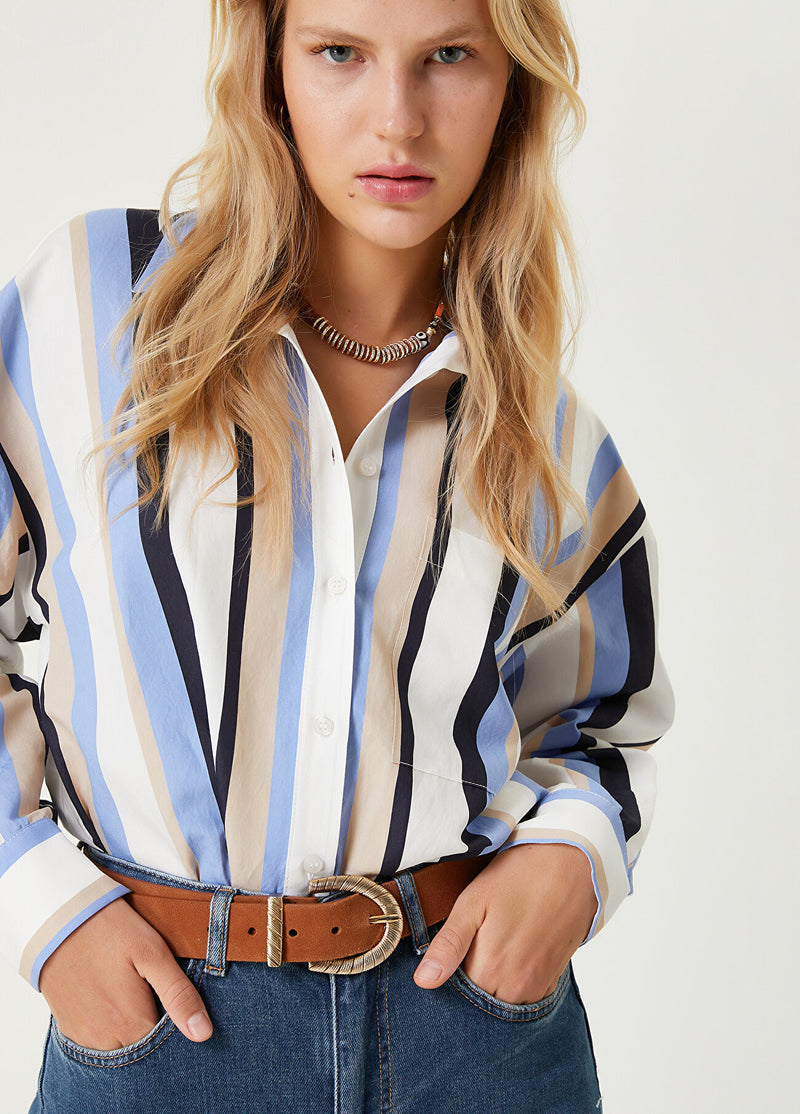 Beymen Club Striped Shirt With Pocket Dark Blue