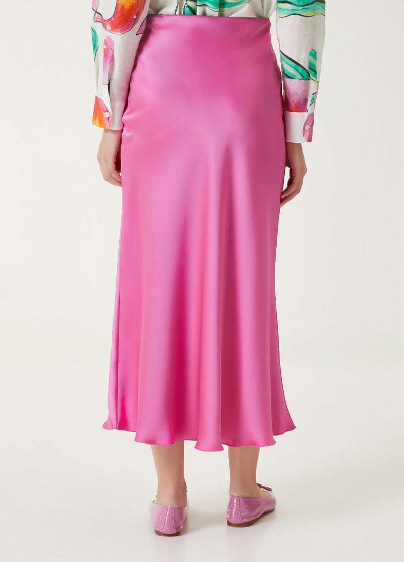 Beymen Club Midi A-Line Satin Skirt Fuchsia