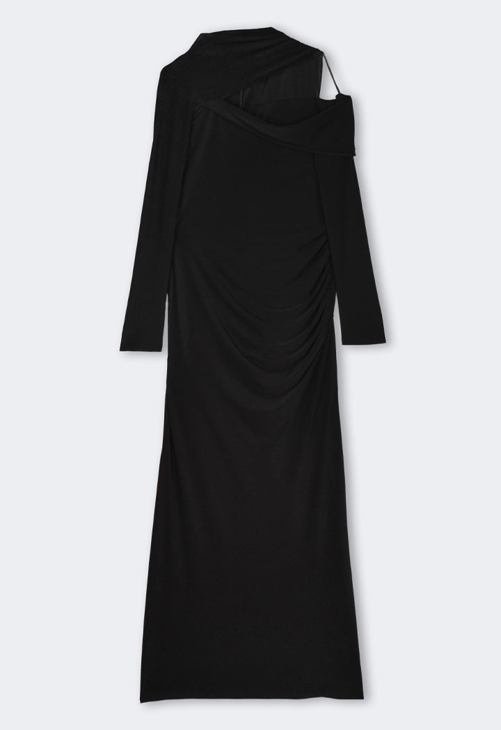 Riva Shoulder Cutout Gathered Gown Dress Black