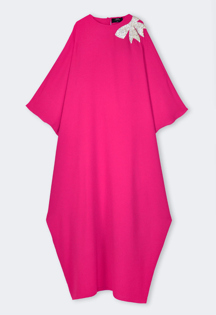 Riva Crystal Embellished Bow Kaftan Dress Fuchsia