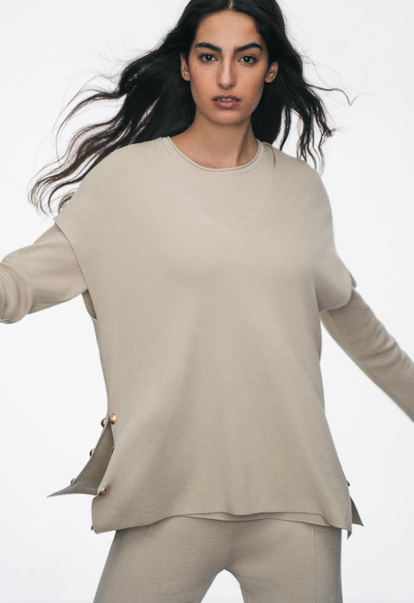 Choice Solid Cap Sleeve V-Neck Knitwear Blouse Sand