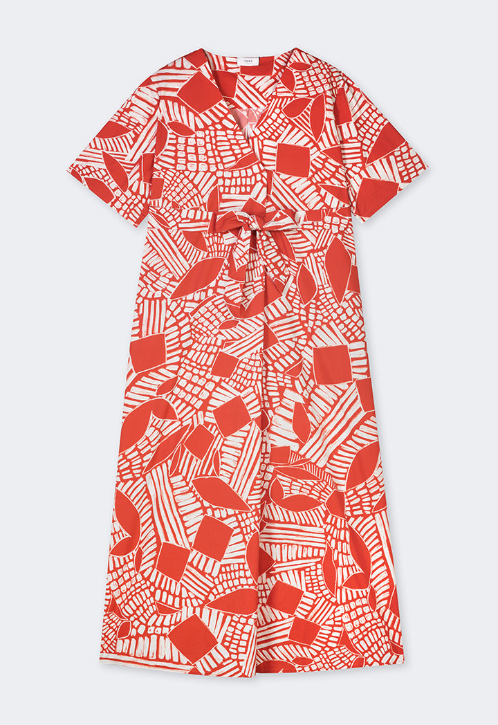 Choice V-Neck Short Sleeves Printed Dress Orange