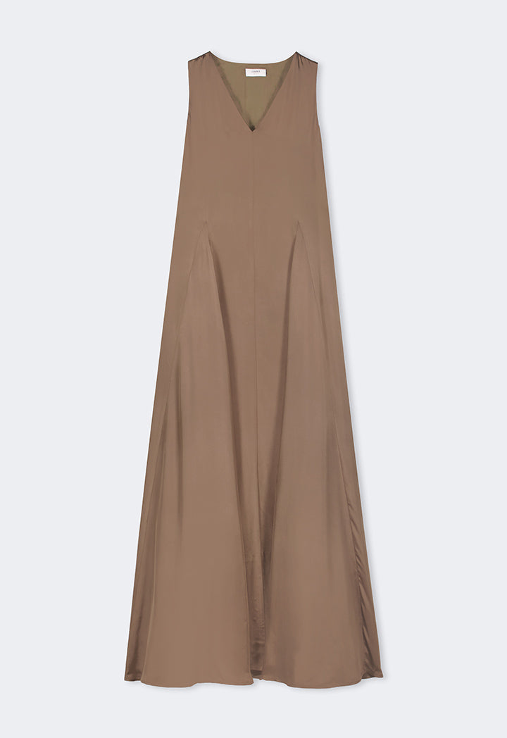 Choice Solid Sleeveless V-Neck Dress Khaki