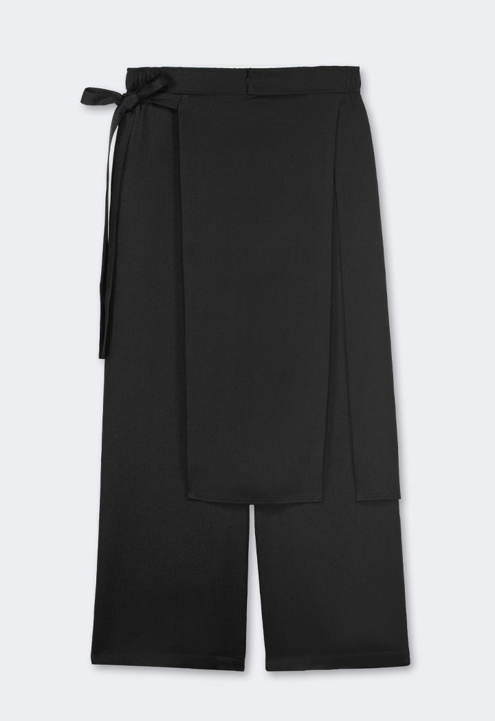 Choice Solid Crinkled Overlay Trousers Black