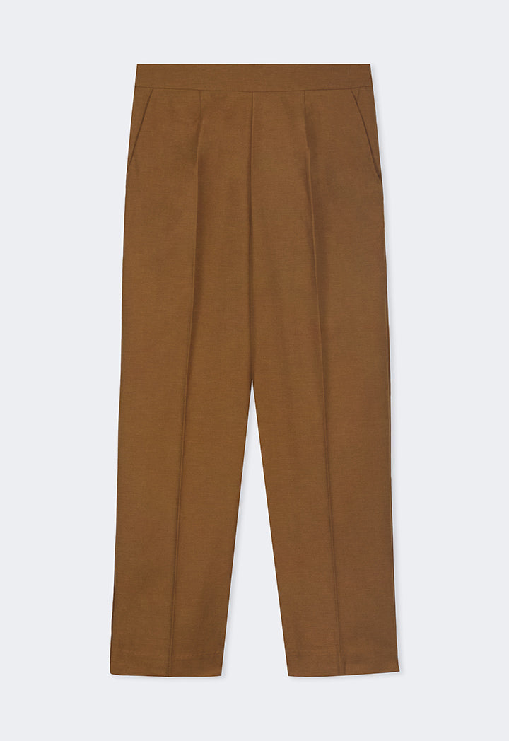 Choice Elastic Waistband Basic Trousers Brown