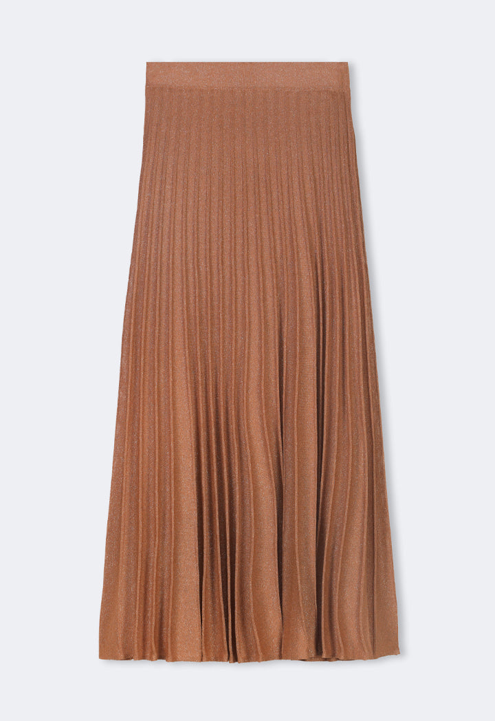 Choice Pleated Lurex Maxi Skirt Brick