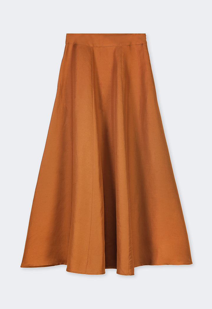 Choice Solid Flared Maxi Skirt Caramel