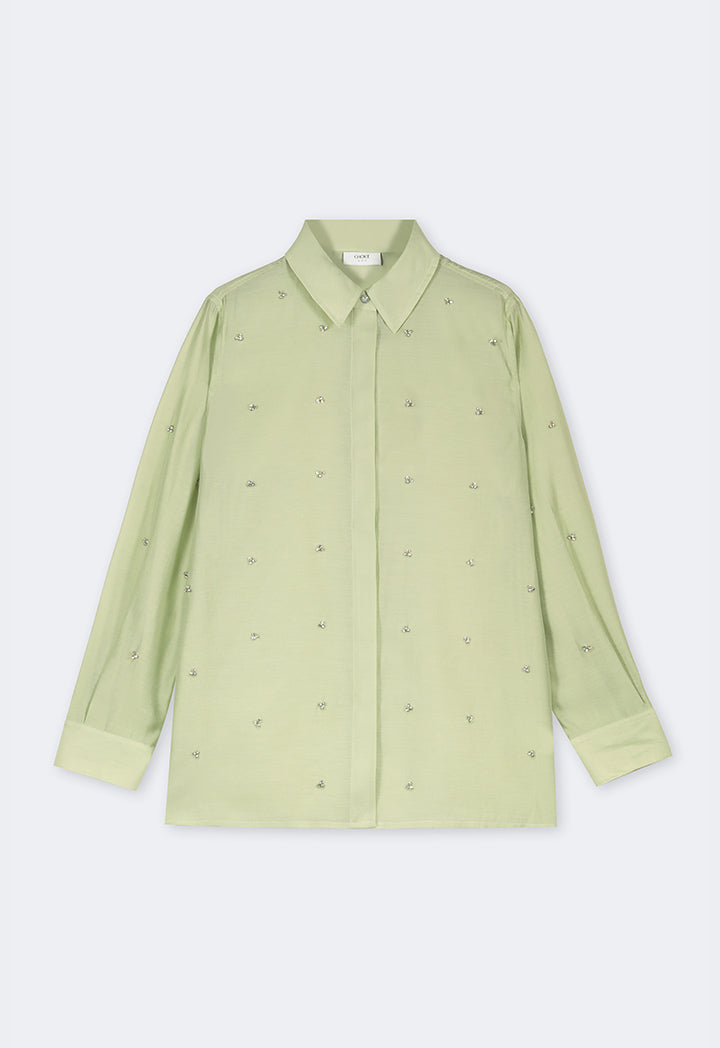 Choice Solid Crystal Embellished Shirt Mint