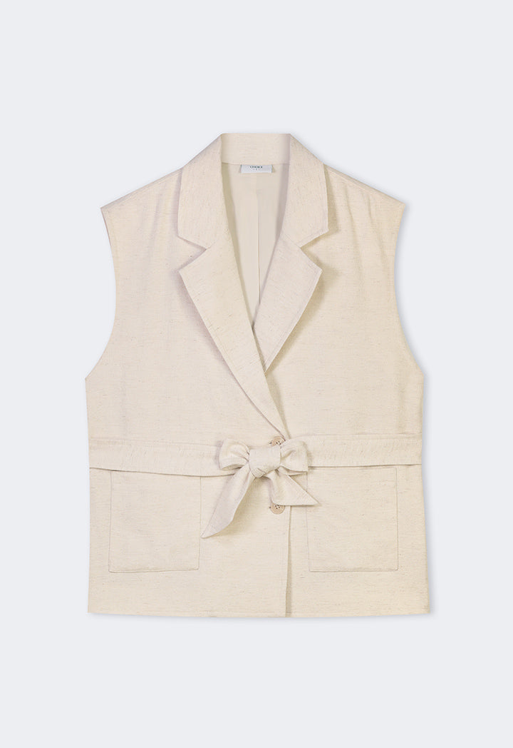 Choice Front Pockets Belted Gilet Beige