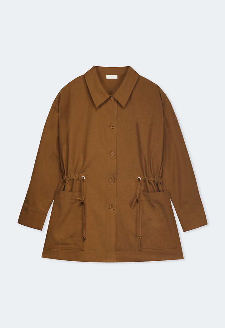 Choice Solid Drawstring Waist Jacket Brown