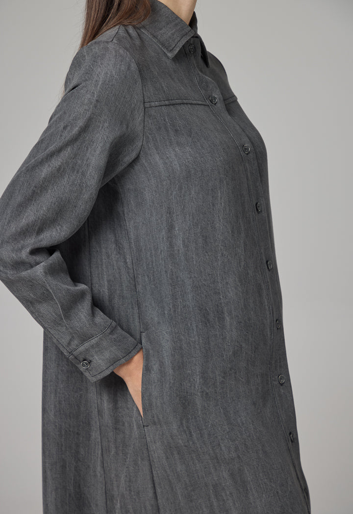 Choice Solid Flared Maxi Denim Dress Grey