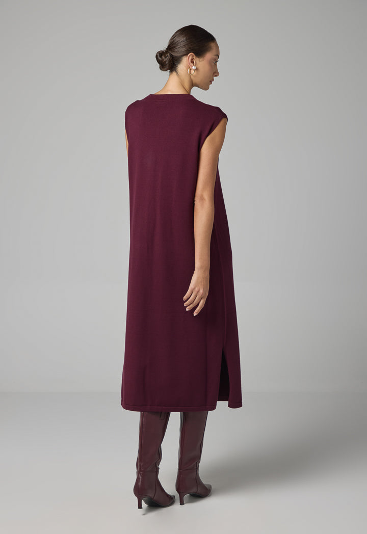 Choice Sleeveless Knitted Maxi Dress Burgundy