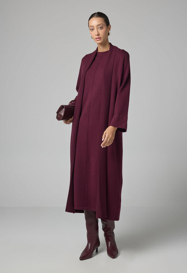 Choice Solid Drop Shoulder Knitted Winter Abaya Burgundy