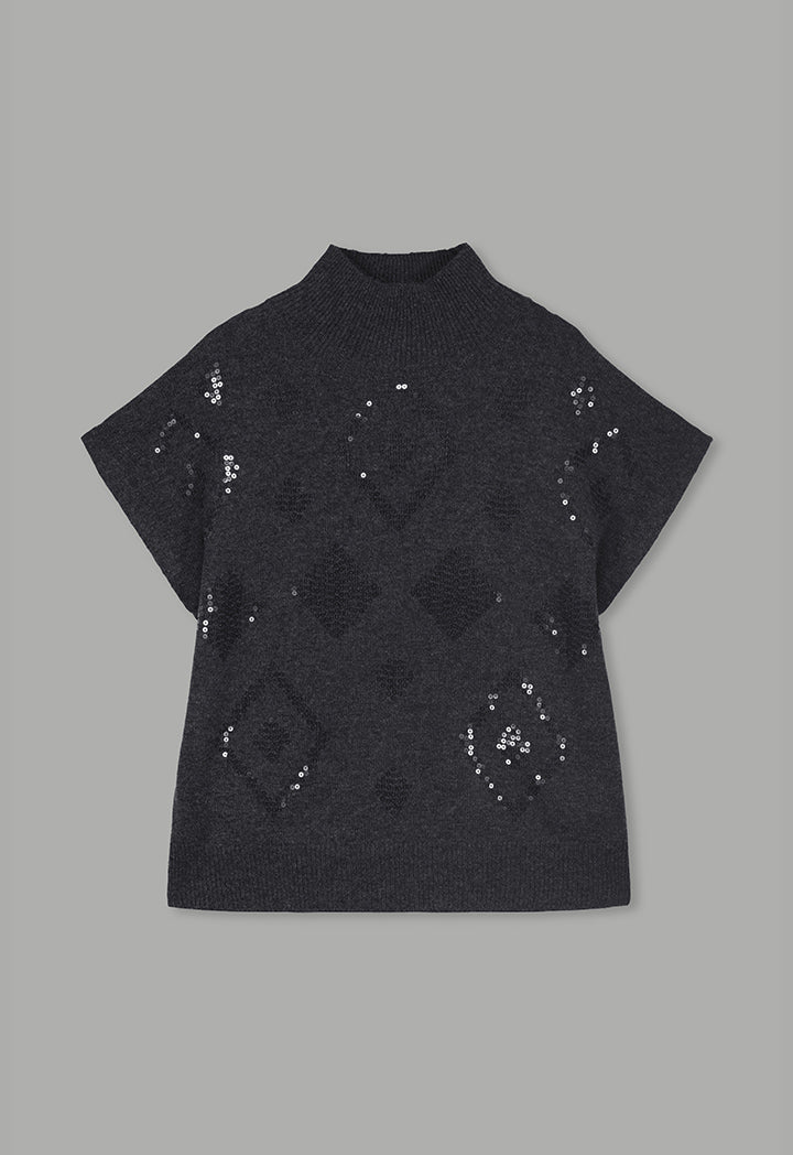 Choice Solid Sleeveless Sequins Knitted Top Grey