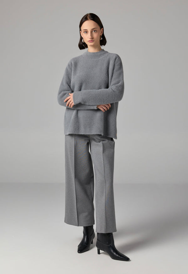 Choice Long Sleeve Knitted Basic Blouse Grey