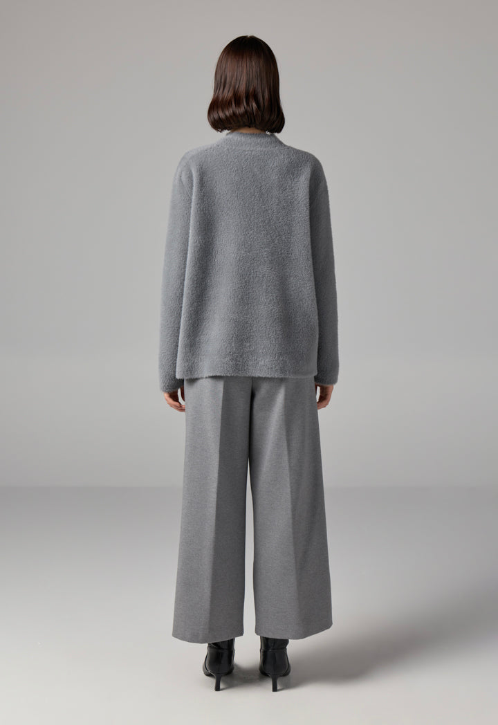 Choice Long Sleeve Knitted Basic Blouse Grey