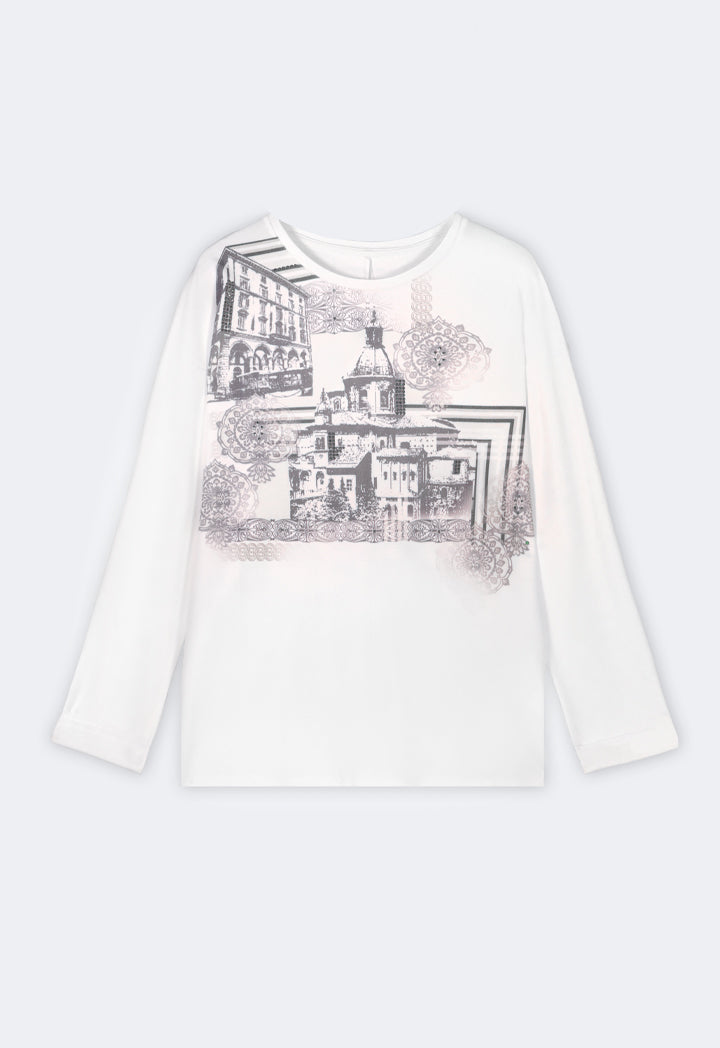 Choice Printed Kimono Long Sleeve T-Shirt Off White