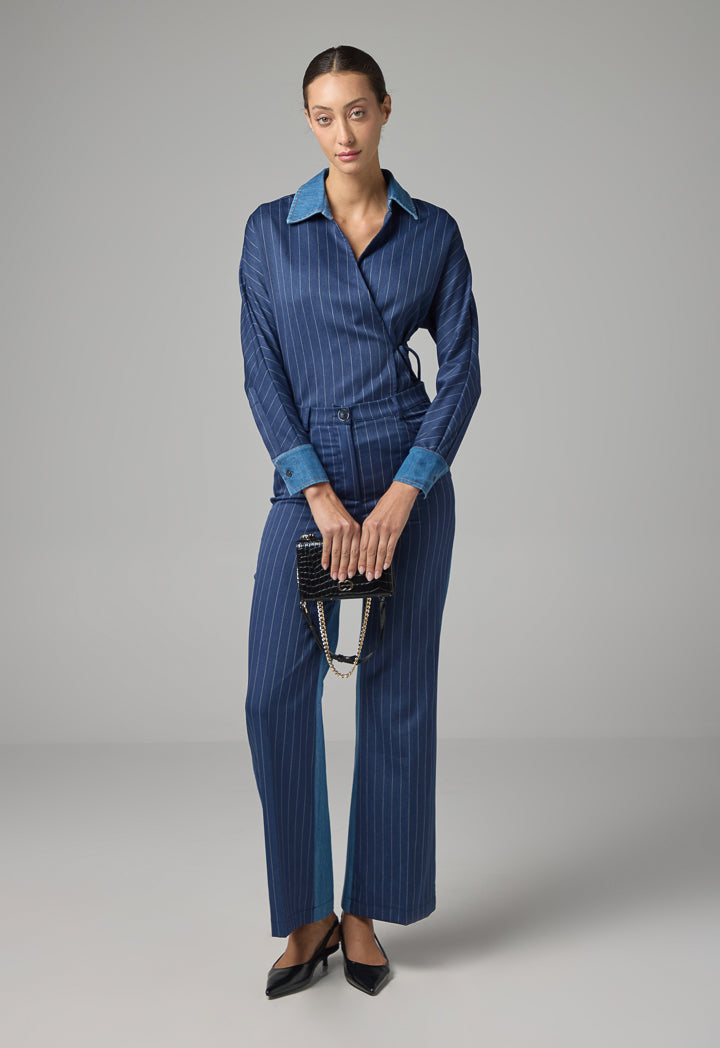 Choice Stripped Trousers With Denim Yoke Blue