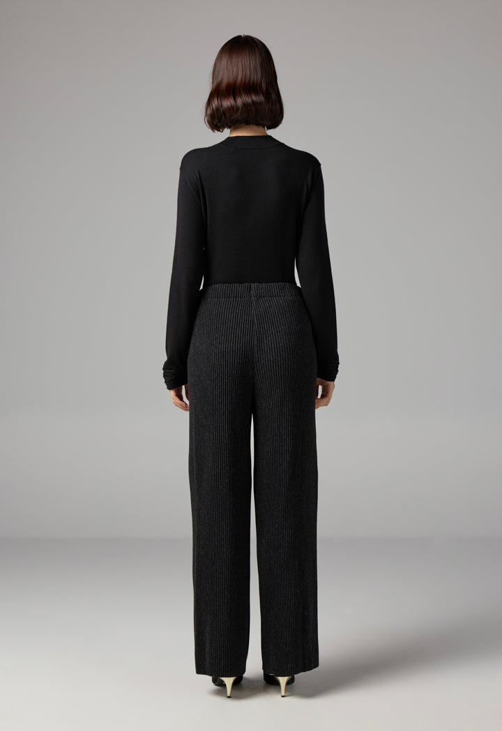 Choice Knitted Ribbed High Waist Trousers Black