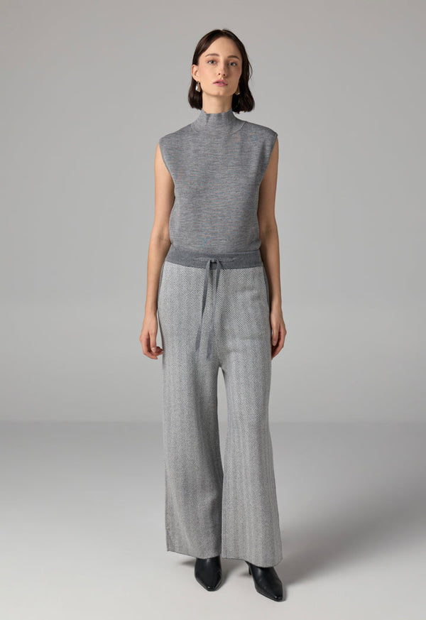Choice Contrast Knitted Wide Leg Trousers Grey