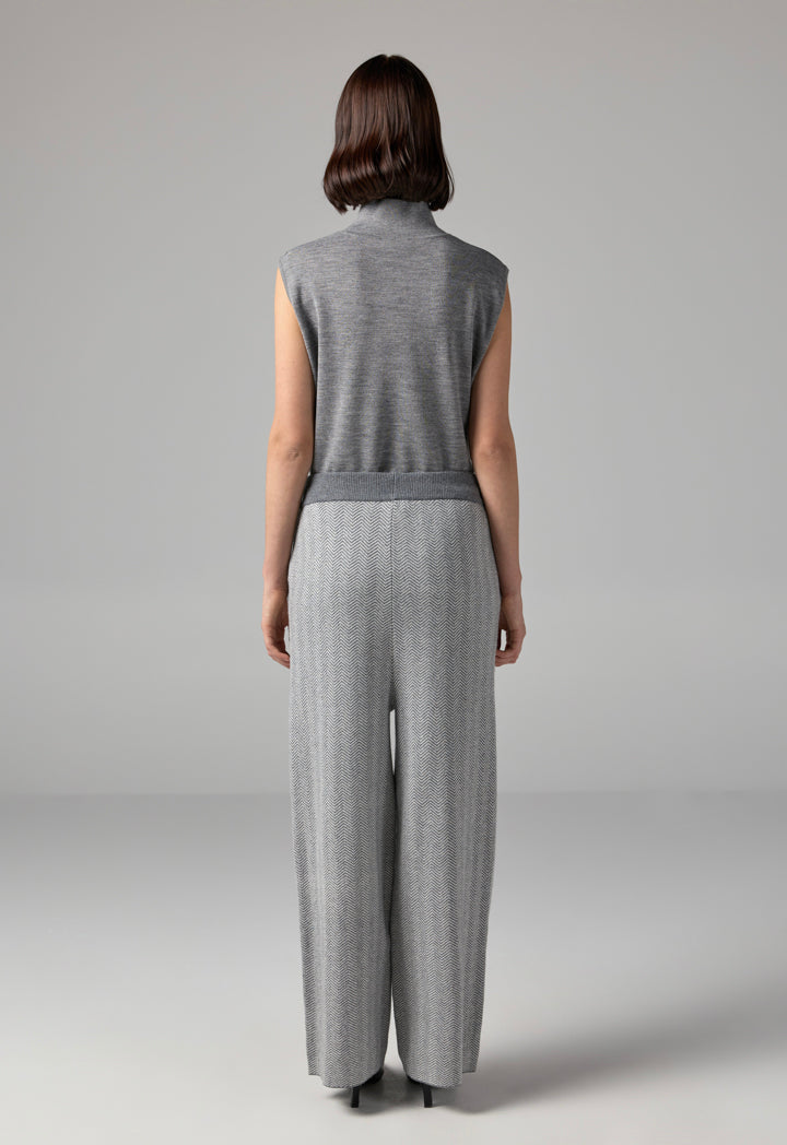 Choice Contrast Knitted Wide Leg Trousers Grey