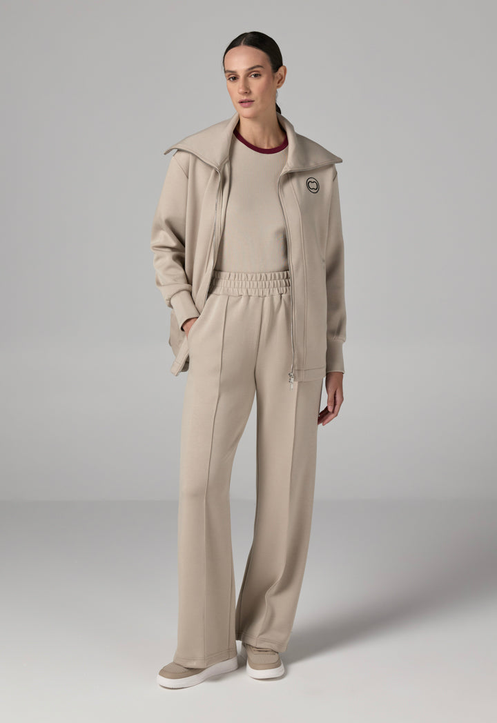 Choice Wide Leg Pin Tuck Basic Trouser Beige