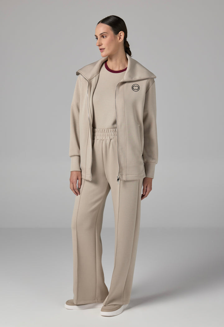 Choice Wide Leg Pin Tuck Basic Trouser Beige