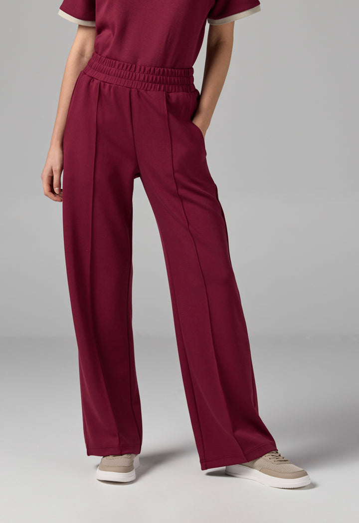 Choice Wide Leg Pin Tuck Basic Trouser Burgundy