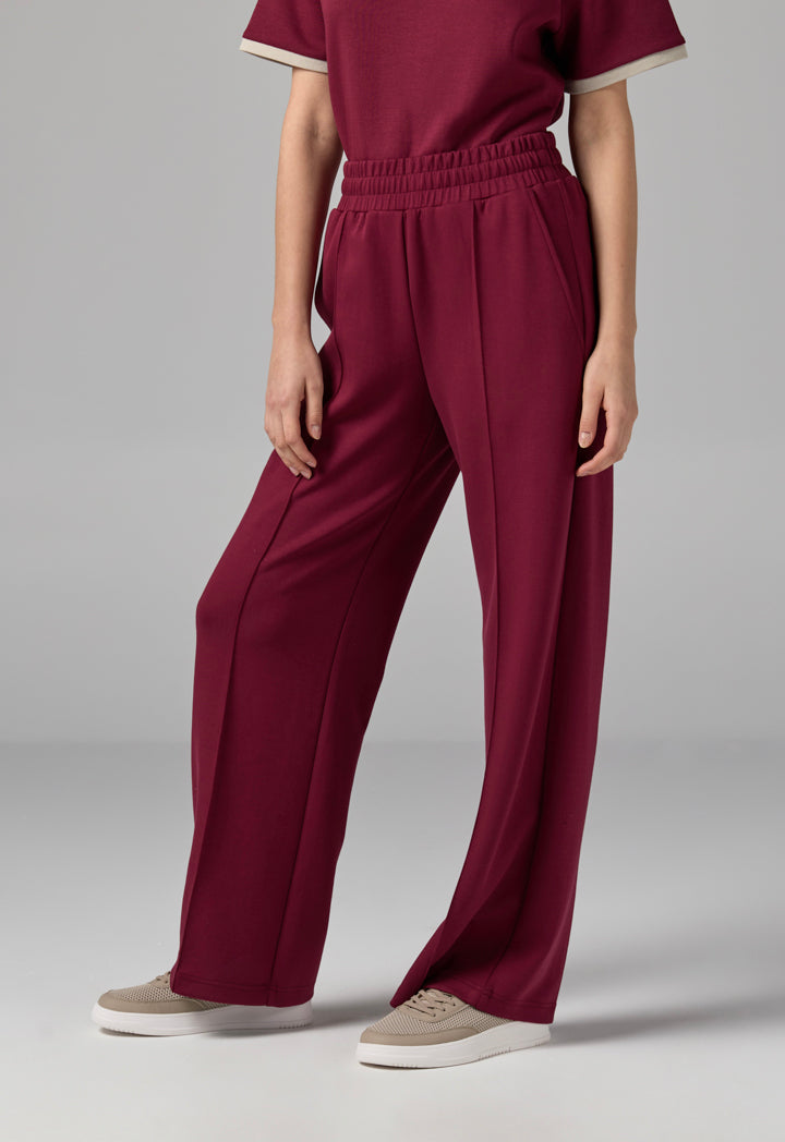 Choice Wide Leg Pin Tuck Basic Trouser Burgundy