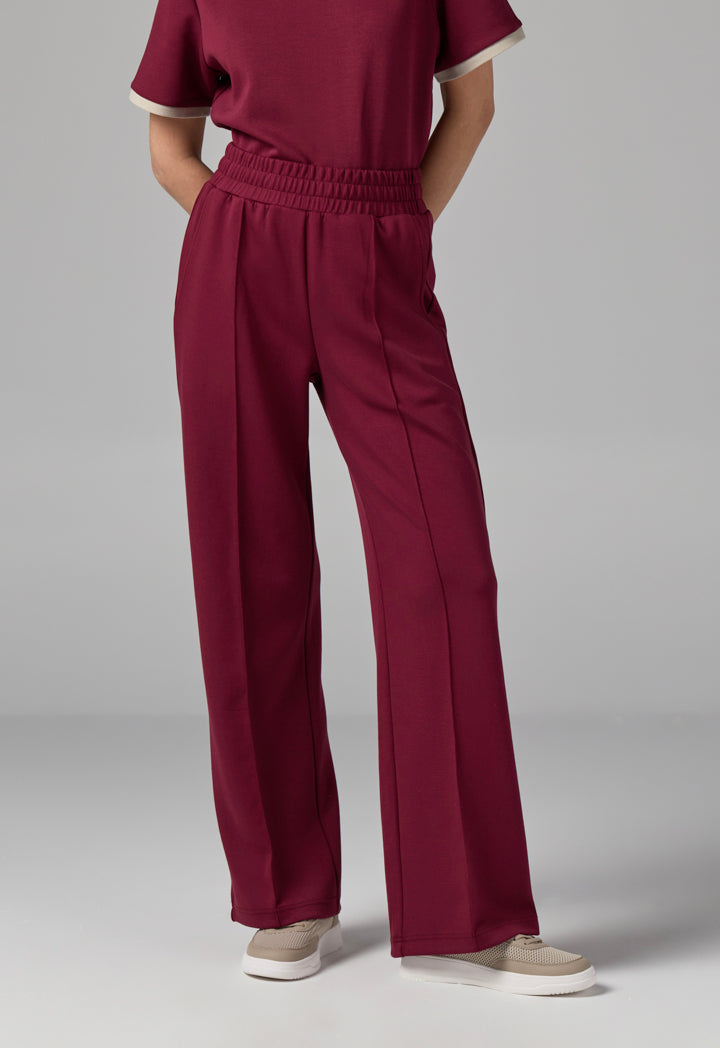 Choice Wide Leg Pin Tuck Basic Trouser Burgundy