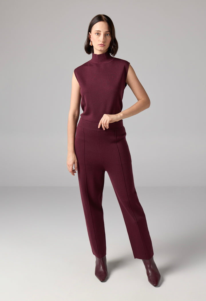 Choice Knitted Straight Fit Solid Pants Burgundy
