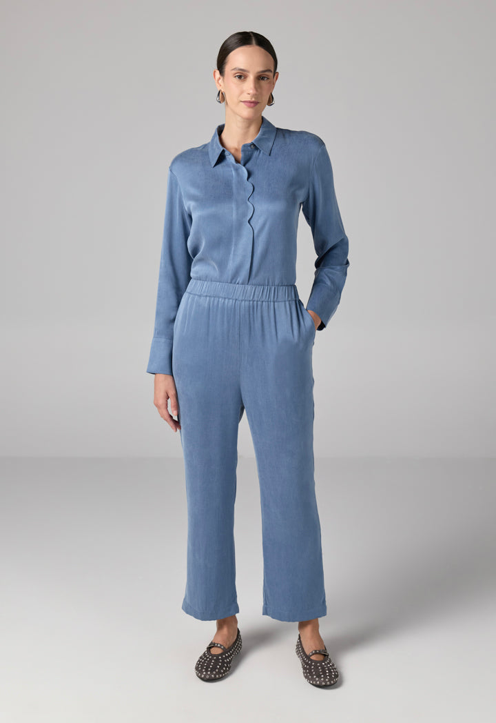 Choice Solid Elastic Waist Trousers Blue