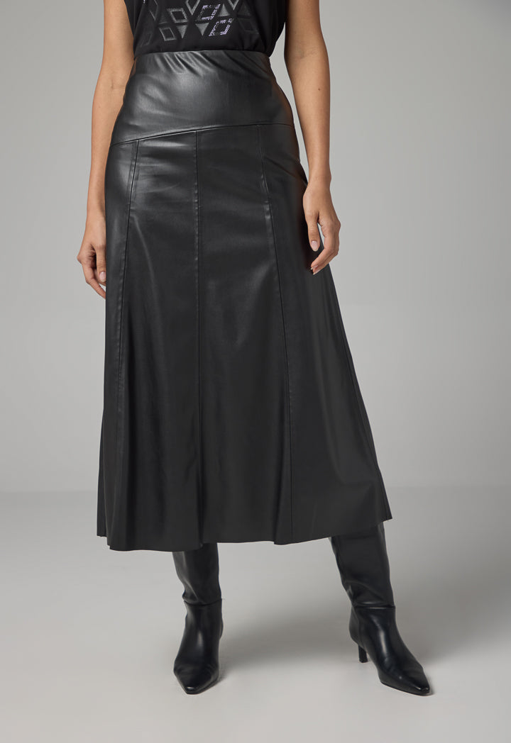 Choice Pu Leather Flared Skirt Black