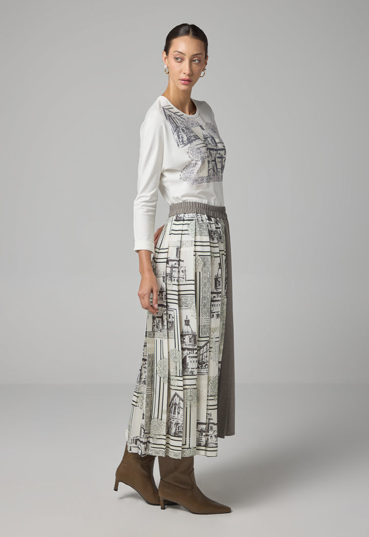 Choice Print Pleated Flared Skirt Anthracite