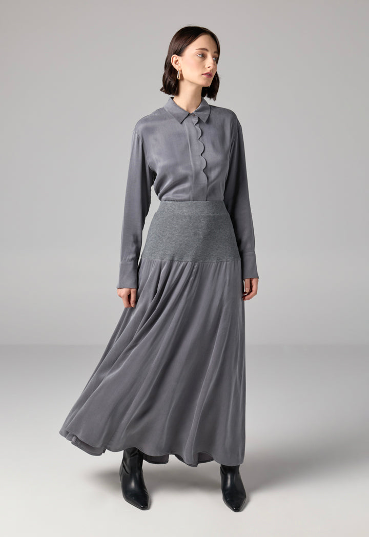 Choice Solid Flared Skirt Grey