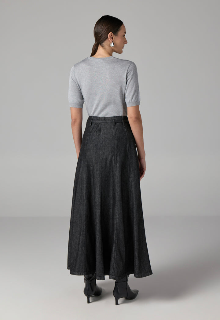 Choice Flared Denim Skirt Black