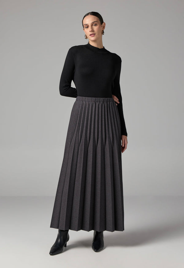 Choice All Over Pleated Solid Skirt Grey