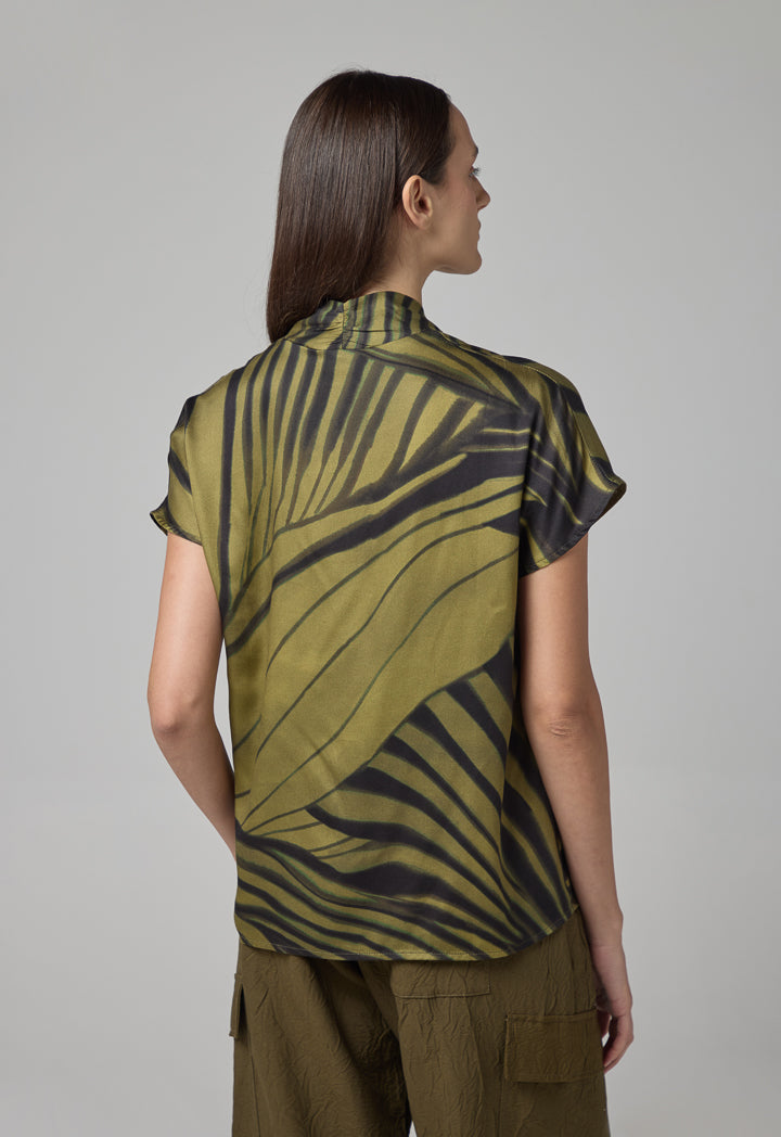 Choice V- Neck Printed Top Khaki