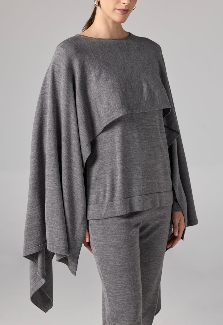 Choice Solid Overlay Knitted Blouse Grey