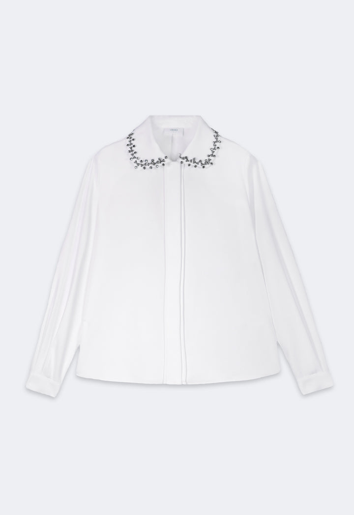 Choice Loose Fit Crystal Embellished Shirt Off White