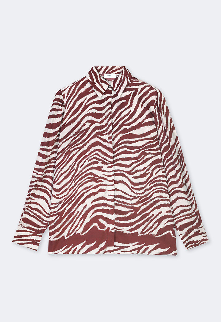 Choice Contrast Printed Shirt Burgundy