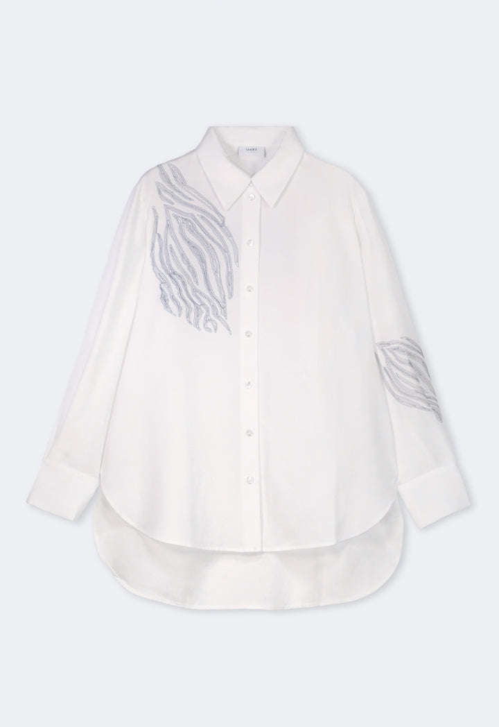 Choice High Low Embroidered Shirt Off White