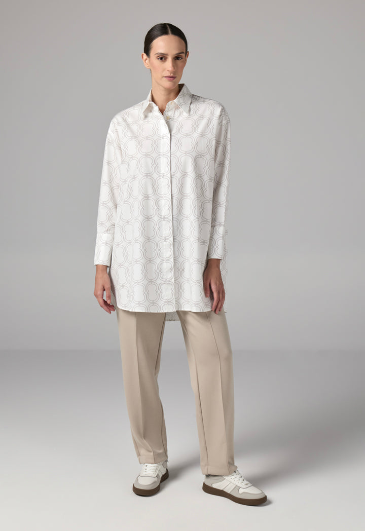 Choice Printed Monogram Long Sleeve Shirt  Off White