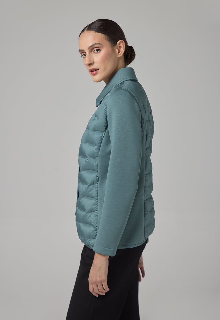 Choice Solid Long Sleeve Quilted Jacket Green