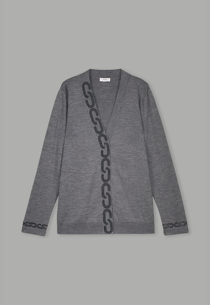 Choice Crystal Embellished Knitted Cardigan Grey