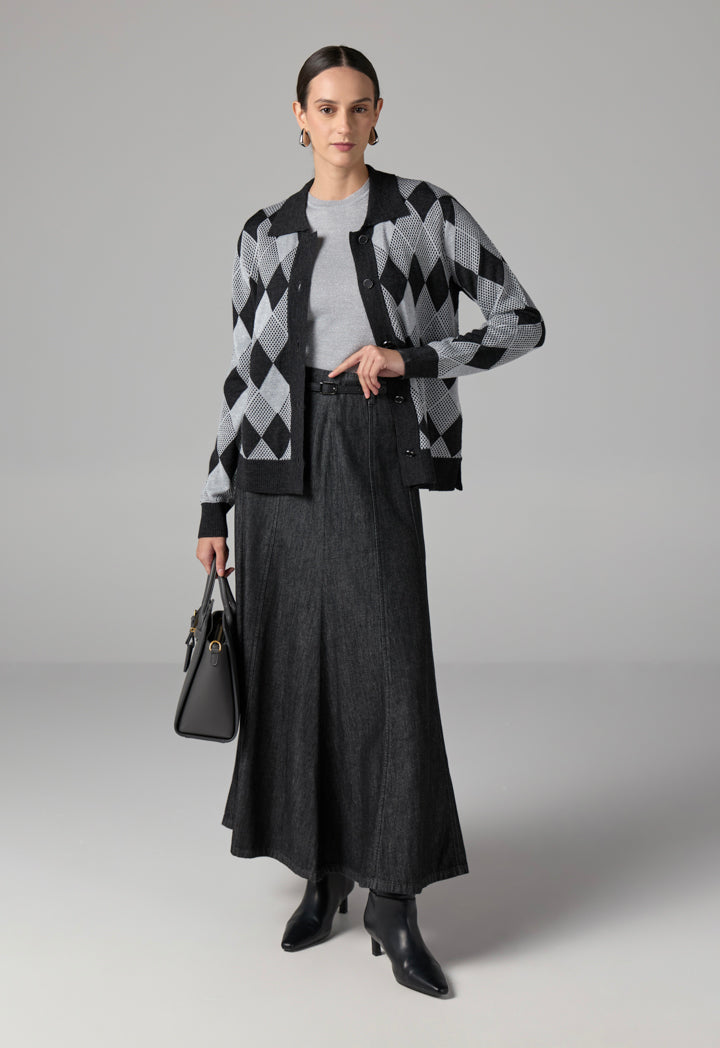 Choice Long Sleeves Knitted Lurex Cardigan Dark Grey/Black