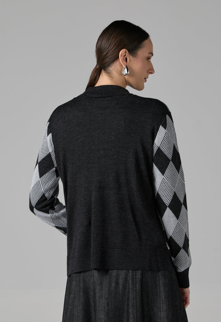 Choice Long Sleeves Knitted Lurex Cardigan Dark Grey/Black