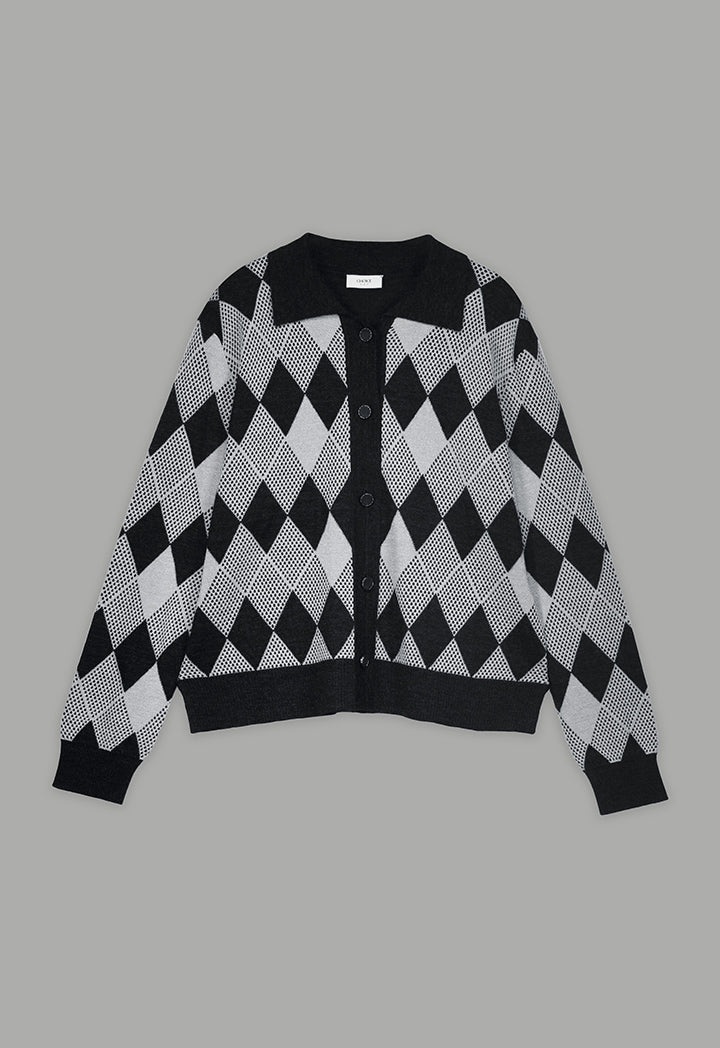 Choice Long Sleeves Knitted Lurex Cardigan Dark Grey/Black