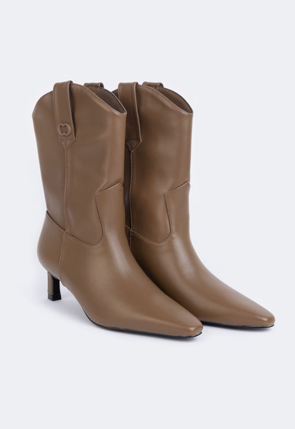 Choice Heeled Solid Boots Khaki